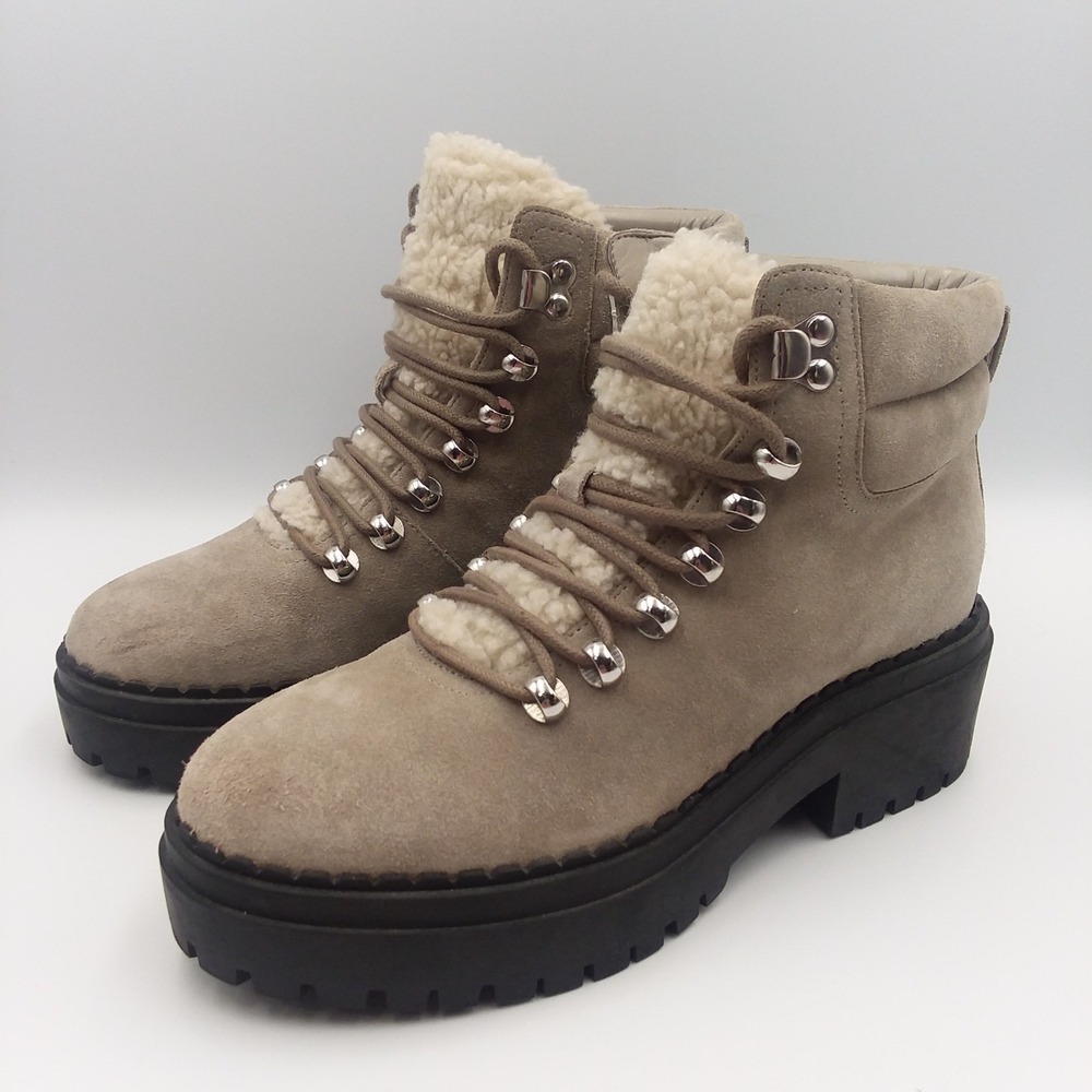 Marc Fisher LTD Nairy Suede Taupe Gray Hiking Boots Women's 5.5 Moto‎